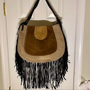 D2 - Italian Suede Brown & Black Fringed Handbag
